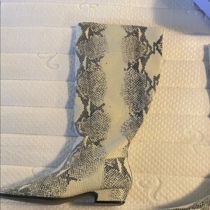 Madden Girl White and Black Snakeskin Knee-High Heeled Boots